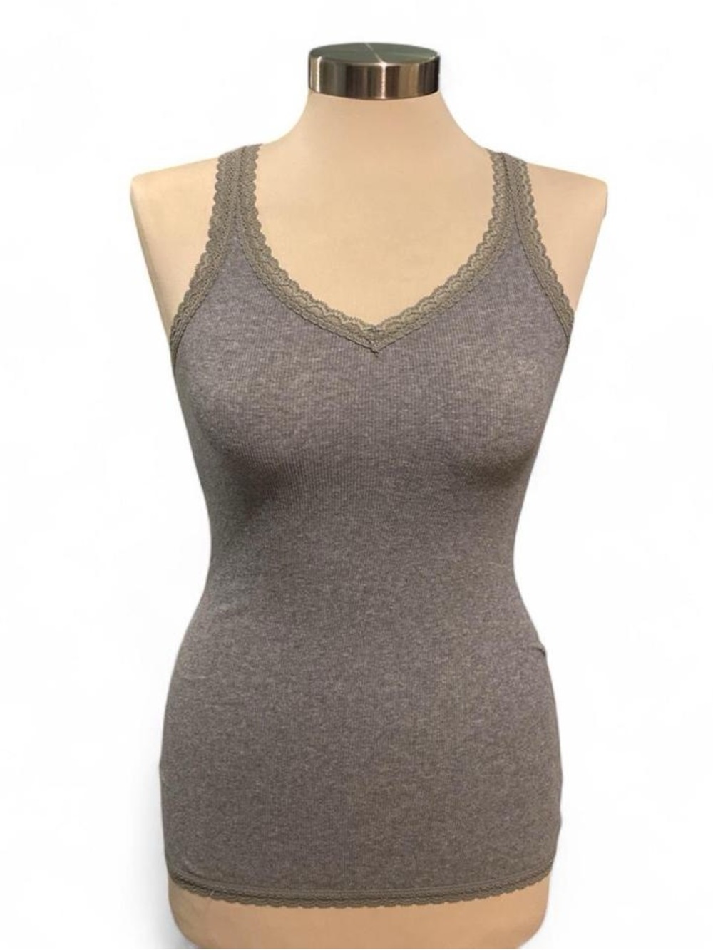 Mossimo Ribbed Gray Lace Trim Tank